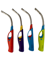 12x Flexible Gas Lighter for BBQ Kitchen Cigarette w/ Safety Lock - Assorted Colours