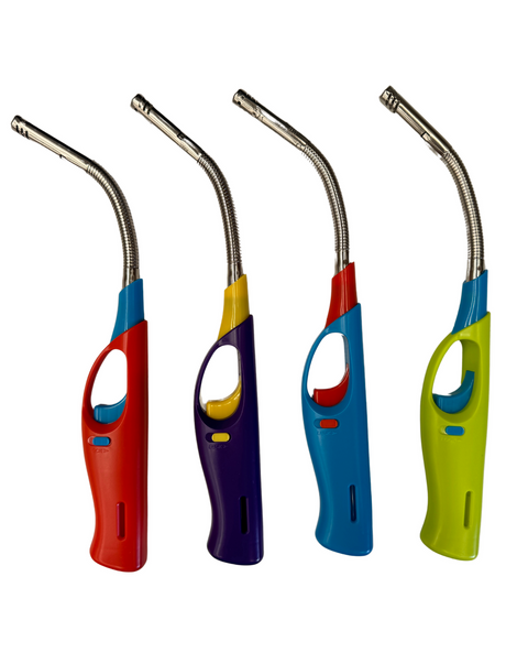 12x Flexible Gas Lighter for BBQ Kitchen Cigarette w/ Safety Lock - Assorted Colours