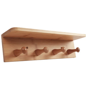 Classic Bamboo Wall Shelf Organiser with 4 Hooks (Storage Rack)