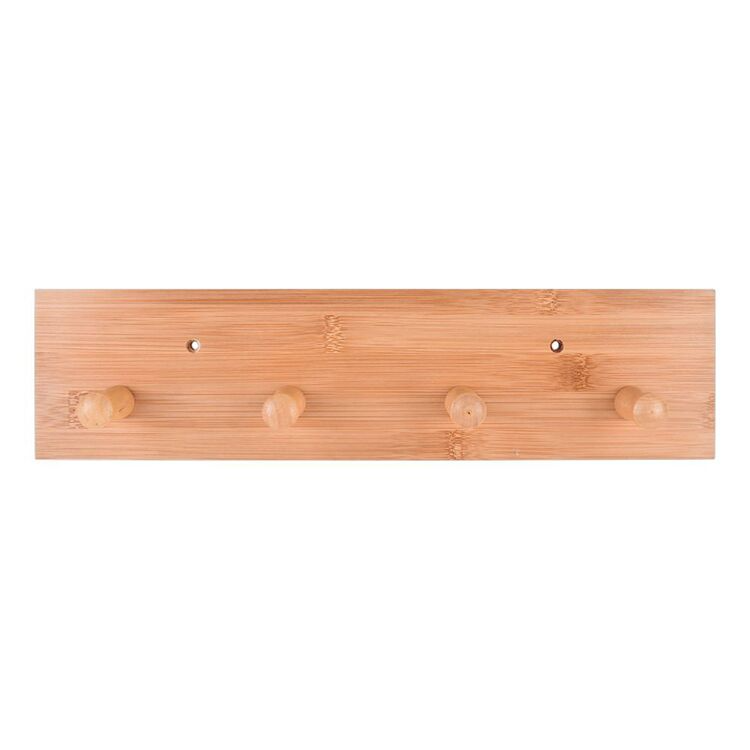 Classic Bamboo Wall Shelf Home Decor Organiser Hanger Storage Rack with 4 Hooks
