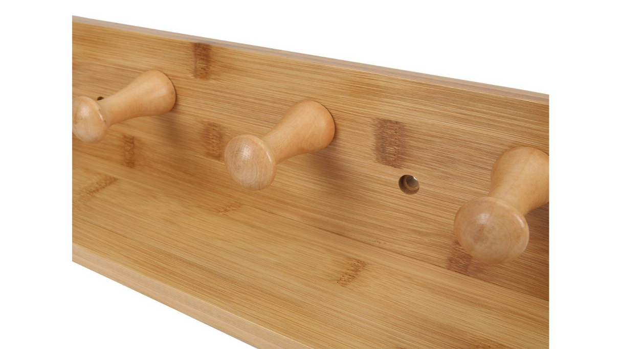 Classic Bamboo Wall Shelf Home Decor Organiser Hanger Storage Rack with 4 Hooks