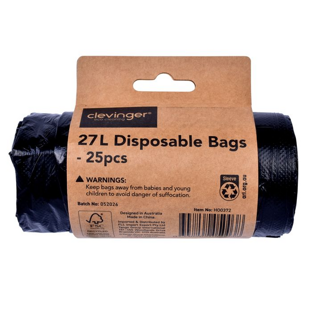 27L Disposable Rubbish/GarbageBags (1 Pack of 25)