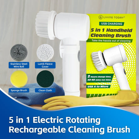 Living Today 5-IN-1 Electric Handheld Rechargeable Cleaning Brush