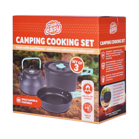 Cook Easy 3Pcs Camping Cooking Set Lightweight Anodised Aluminium Cookware