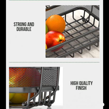Viviendo 2 Tier Fruit Bowl Carbon Steel Kitchen Fruit and Vegetable Storage Basket - Black