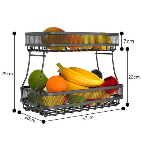 Viviendo 2 Tier Fruit Bowl Carbon Steel Kitchen Fruit and Vegetable Storage Basket - Black