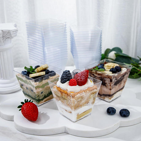 360x Premium Plastic Square Dessert Cups BPA Free Extra Strong Bulk - Clear