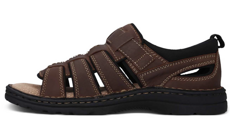 Hush Puppies Spartan Mens Leather Wide Fit Sandals - Brown (Slip On Comfort Shoes)