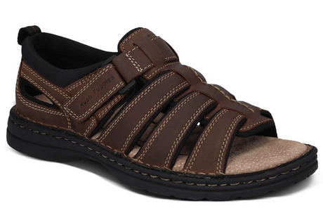 Hush Puppies Spartan Mens Leather Wide Fit Sandals - Brown (Slip On Comfort Shoes)