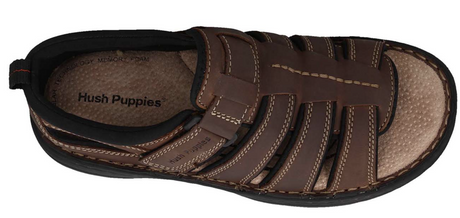 Hush Puppies Spartan Mens Leather Wide Fit Sandals - Brown (Slip On Comfort Shoes)
