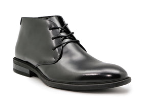 Massa Hugo Mens Leather Chukka Desert Boots - Black (Slip On Dress Formal Shoes)