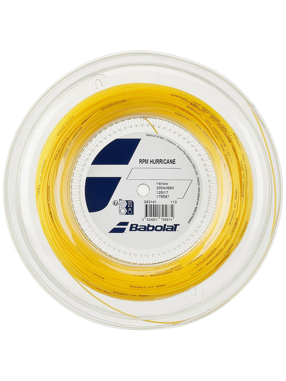 Babolat RPM Hurricane 200m Tennis String Reel 1.25mm/17 Gauge - Yellow