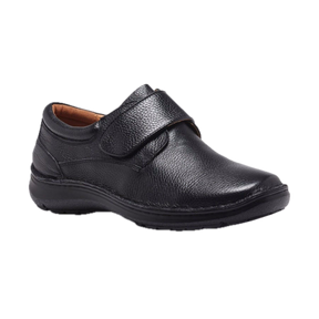 Hush Puppies Mens Bloke Extra Wide Leather Shoes w/ Strap - Black