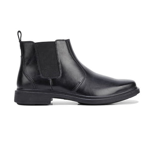 Hush Puppies Mens Deacon Leather Boots - Black (Slip On Extra Wide Shoes)