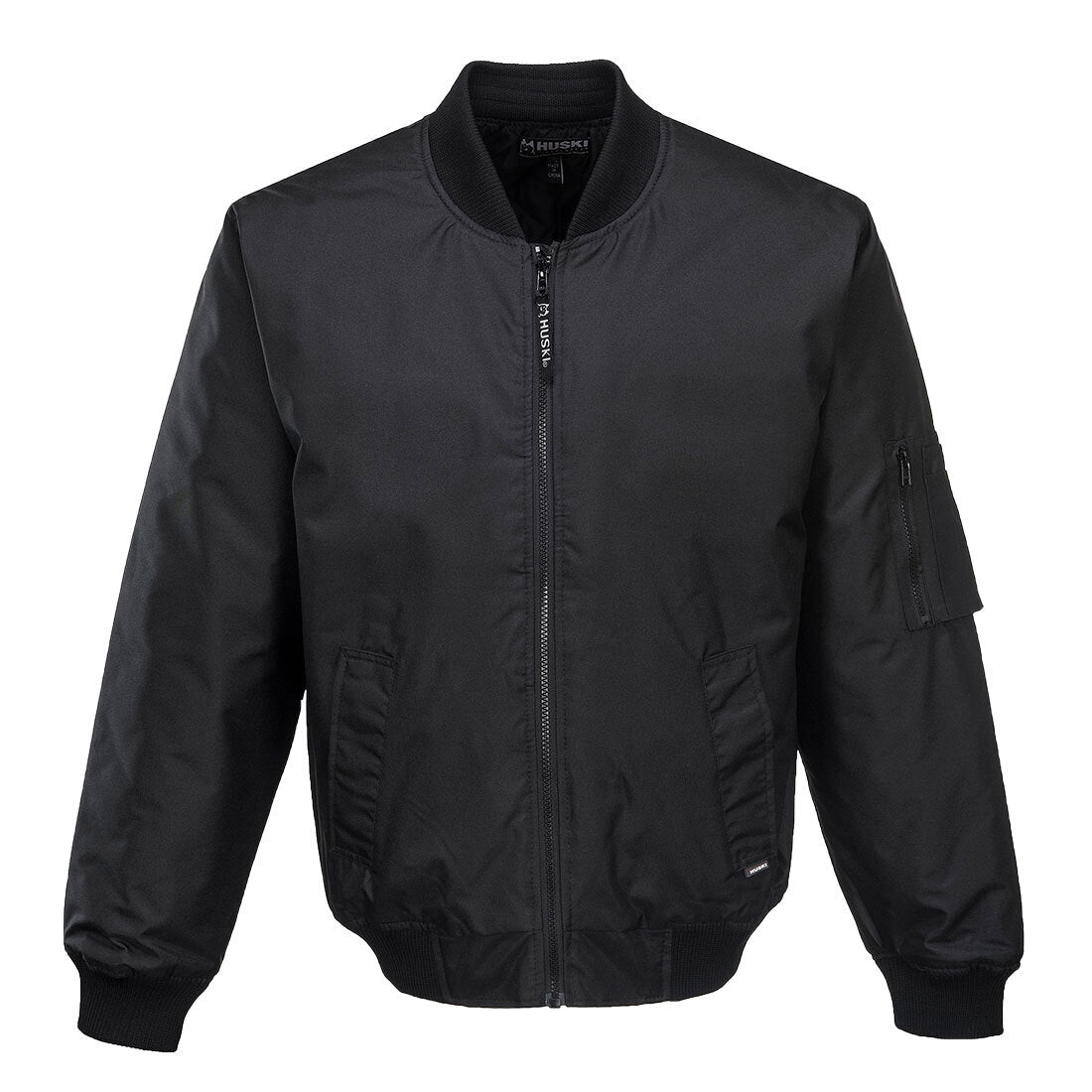 HUSKI Mens Quilted Combat Bomber Waterproof Jacket Windproof Workwear Coat - Black