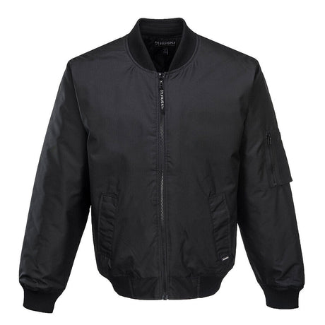 Huski Mens Quilted Combat Bomber Jacket - Black (Waterproof & Windproof Workwear Coat)