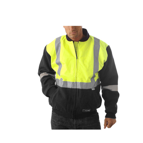 HUSKI Site Mens Hi Vis Wool Blend Bomber Jacket 3M Reflective Tape High Visibility - Yellow/Navy