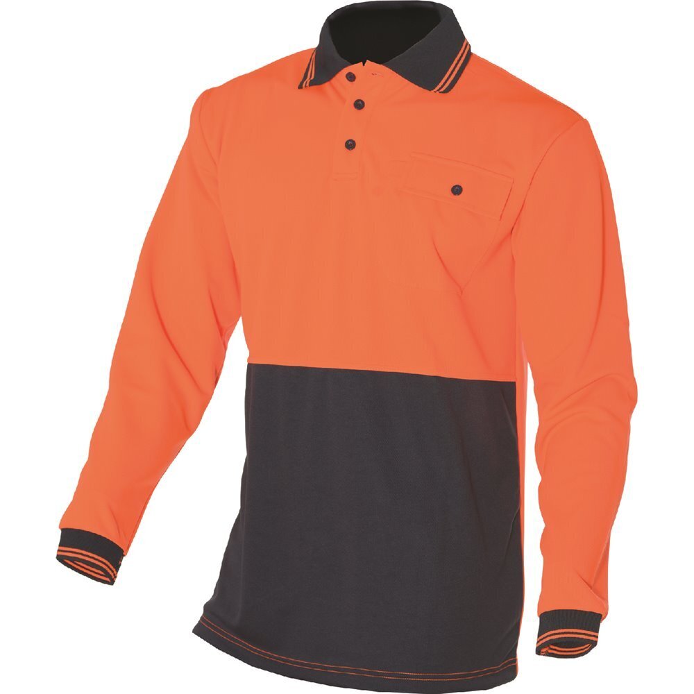 HUSKI Hi Vis Polo Shirt Long Sleeve Safety High Visibility Workwear Driver PPE - Yellow