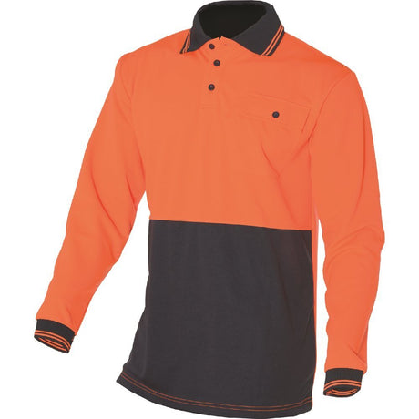 HUSKI Hi Vis Polo Shirt Long Sleeve Safety High Visibility Workwear Driver PPE - Yellow