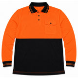 Huski Mens Hi Vis Long Sleeve Polo Shirt - Orange (Quick Dry Micromesh PPE Safety Workwear)
