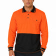 Huski Mens Hi Vis Long Sleeve Polo Shirt - Orange (Quick Dry Micromesh PPE Safety Workwear)