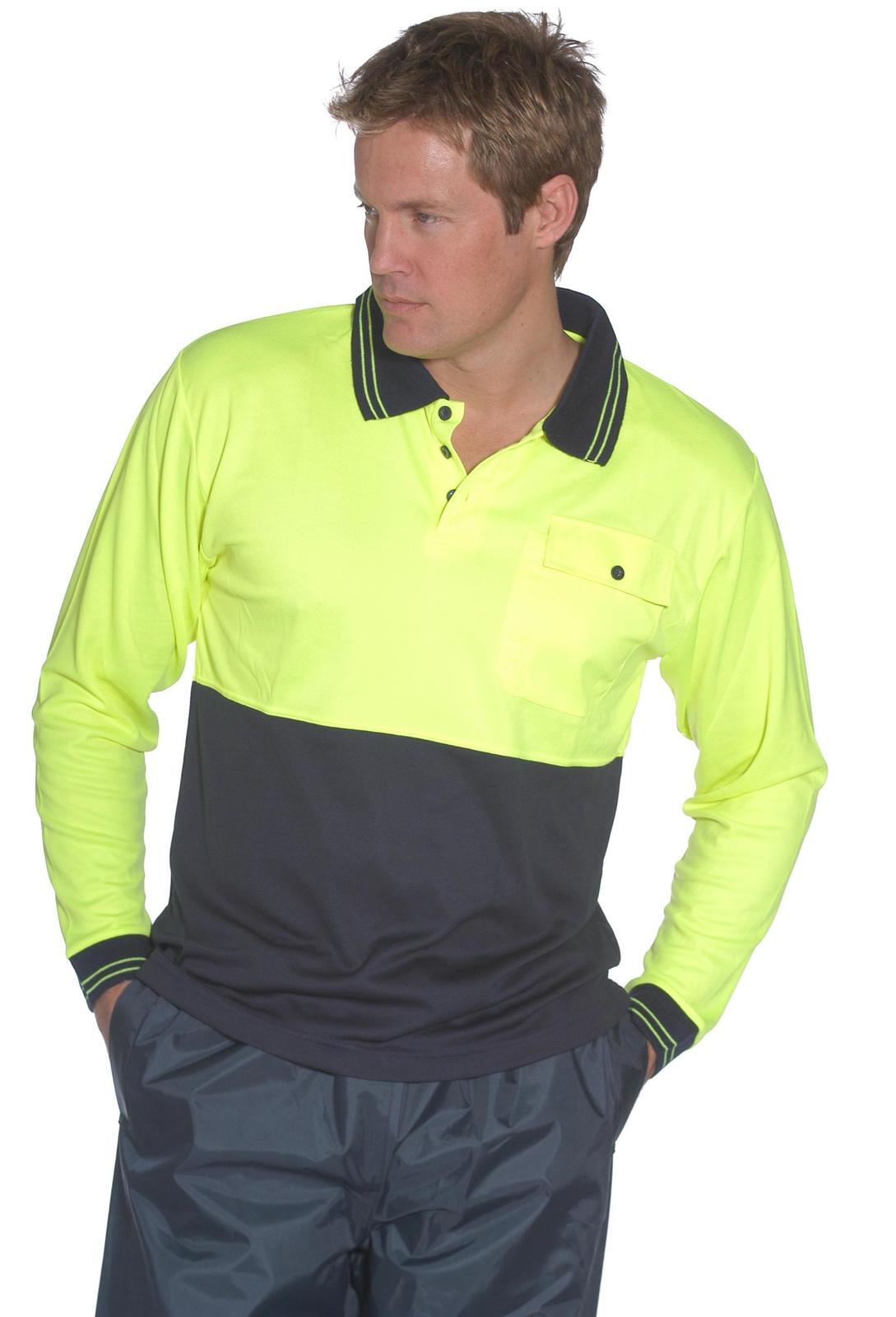 HUSKI Hi Vis Polo Shirt Long Sleeve Safety High Visibility Workwear Driver PPE