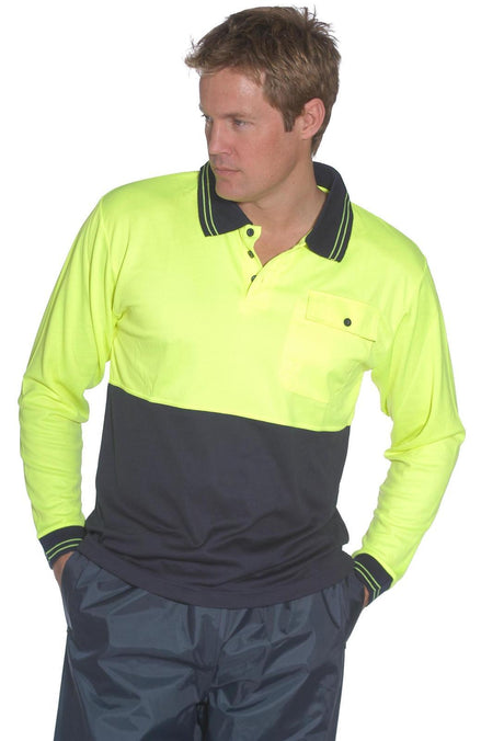 HUSKI Hi Vis Polo Shirt Long Sleeve Safety High Visibility Workwear Driver PPE