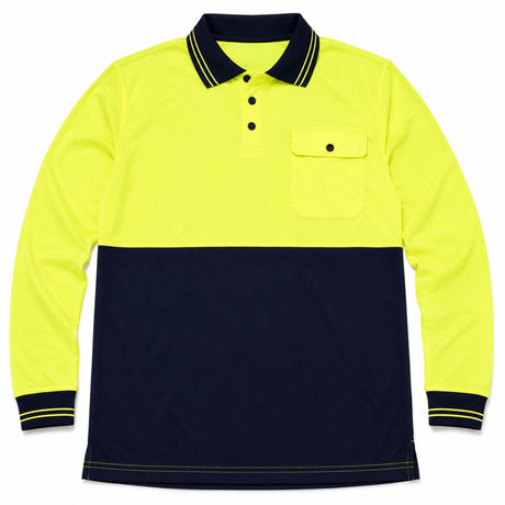 Huski Mens Hi Vis Long Sleeve Polo Shirt - Yellow (Quick Dry Micromesh PPE Safety Workwear)