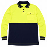 Hi Vis Long Sleeve Polo Shirt Quick Dry Micromesh Safety Workwear PPE - Yellow