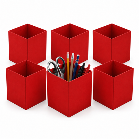 12x Foldable Pencil Cup for Home Office Desk Ruler Scissor Holder EAZI FOLD in Red