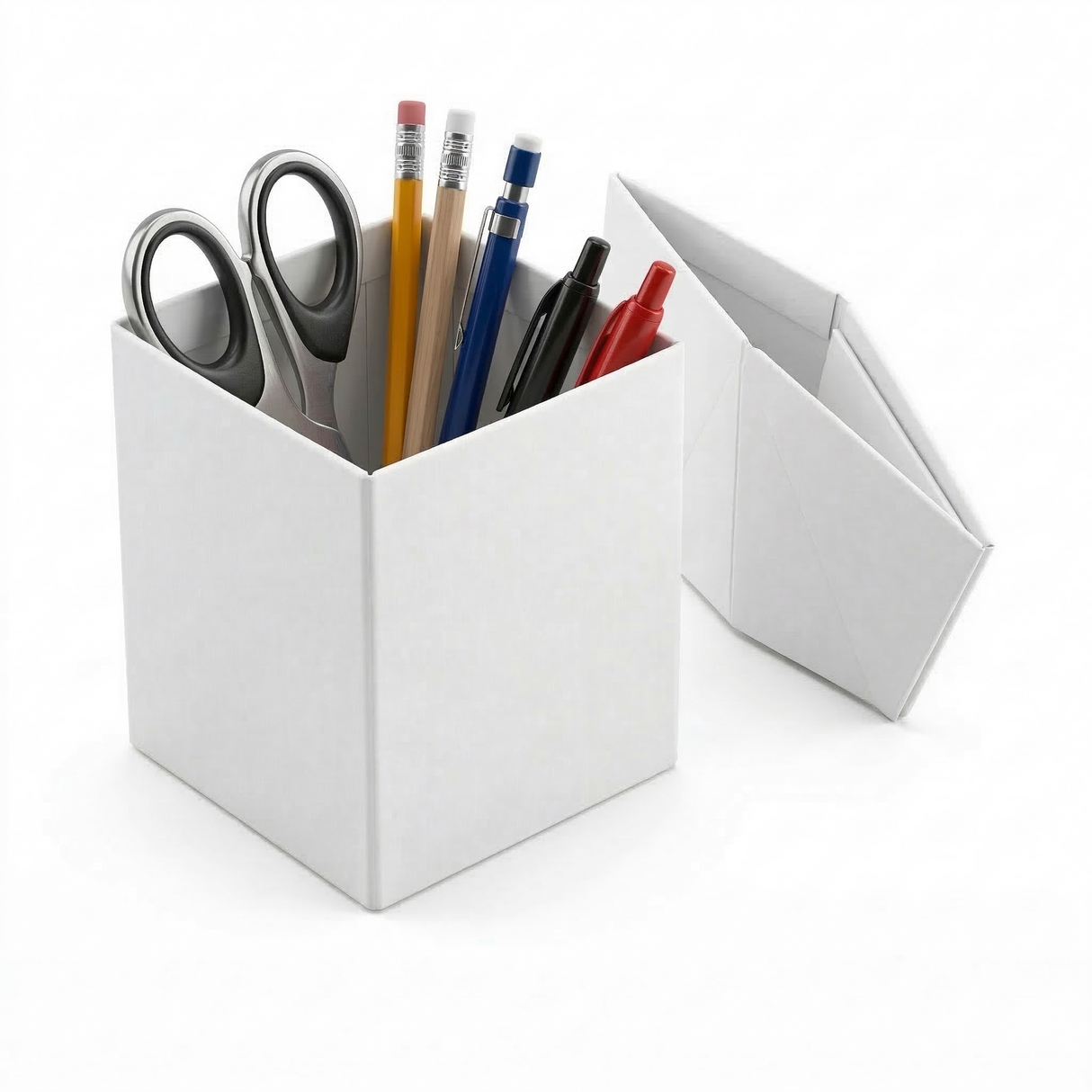 12x Italplast Foldable Pencil Cup Desk Holder - Eazi Fold - White (Bulk Pack)