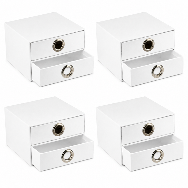 4x Italplast EAZI FOLD 2 Drawer Storage Tidy Compartment Office Foldable Recyclable in White