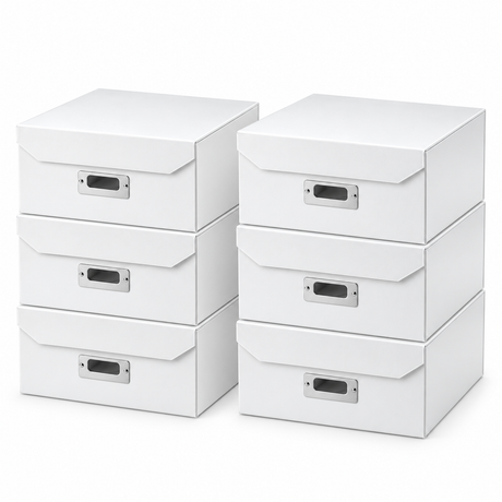 6x Italplast Eazi Fold A4 Paper Document Storage Box Bulk Pack - White
