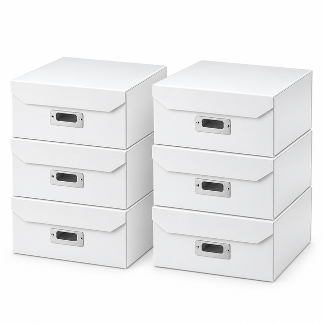 6x Italplast Eazi Fold A4 Paper Document Storage Box in White