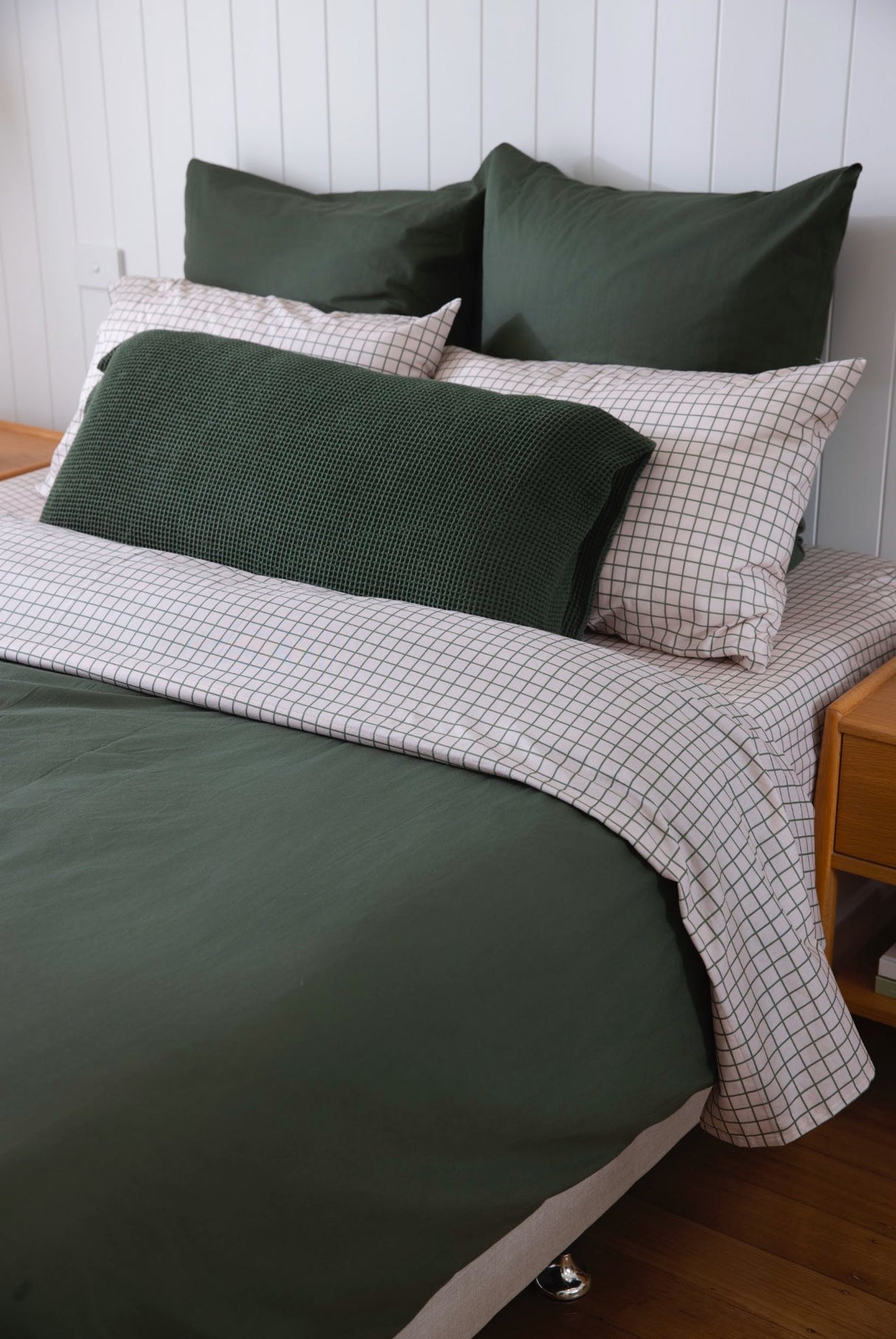 100% Cloud Cotton Duvet Quilt Cover Set w/ 2 Pillow Cases in Fern