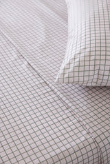 100% Cotton Percale Sheet Set - Fitted & Flat Sheets + Pillowcases - Fern Grid