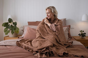 100% Cotton Jacquard Ruffle Waffle Bedspread - Terracotta