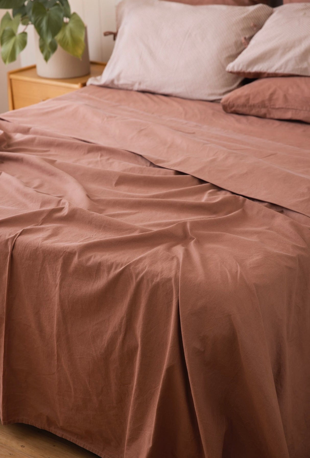100% Cotton Percale Sheet Set - Fitted & Flat Sheets + Pillowcases - Terra