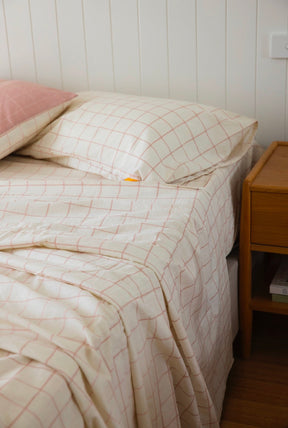 100% Cotton Percale Sheet Set - Fitted & Flat Sheets + Pillowcases - Betty