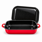 4.8L Enamelware Induction 36cm Baking Dish w/ Handles & Lid - Red (Made in Romania) - Handmade