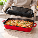 4.8L Enamelware Induction 36cm Baking Dish w/ Handles & Lid - Red (Made in Romania) - Handmade