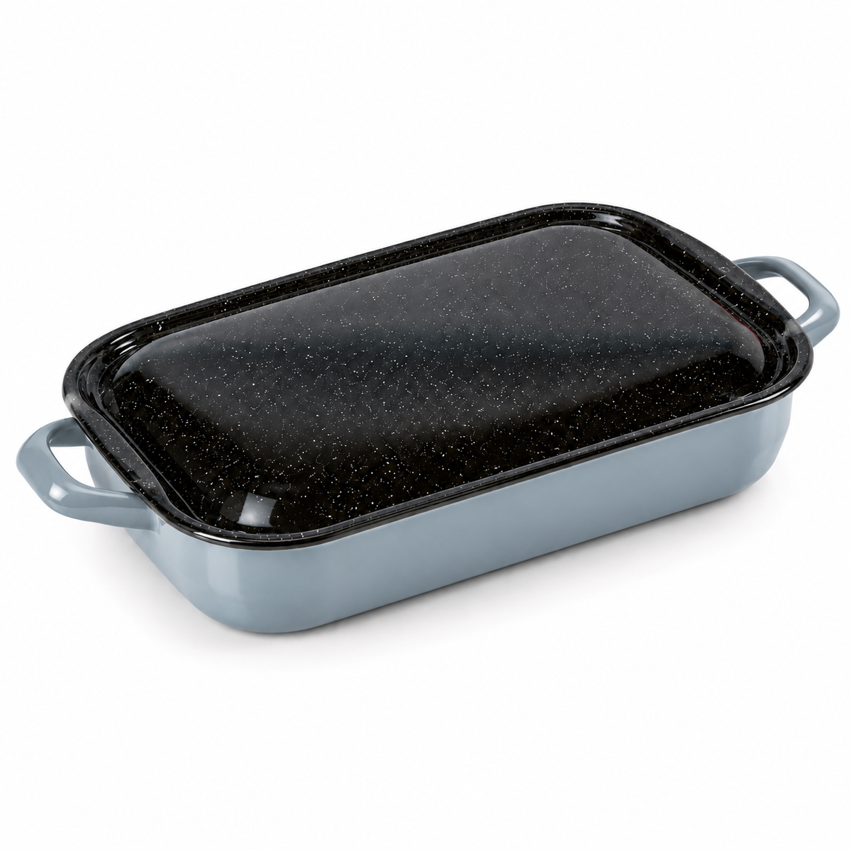 4.8L Enamelware Induction 36cm Baking Dish w/ Handles & Lid - Grey (Made in Romania) - Handmade