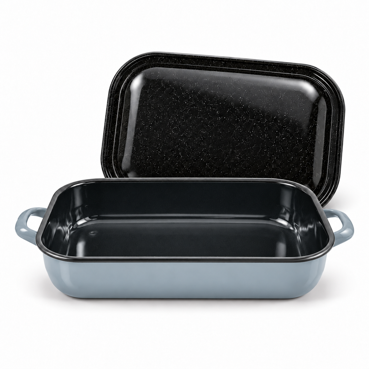 4.8L Enamelware Induction 36cm Baking Dish w/ Handles & Lid - Grey (Made in Romania) - Handmade