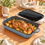 4.8L Enamelware Induction 36cm Baking Dish w/ Handles & Lid - Grey (Made in Romania) - Handmade