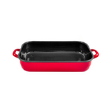 6L Enamelware Induction Baking Dish w/ Handles & Lid - Red (Made in Romania) - Handmade