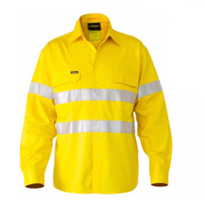 BISLEY 3M Taped Hi Vis Long Sleeve Shirt - Yellow (Cotton Cool Vent Industrial Workwear)