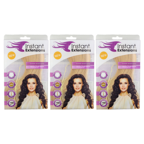 3x Instant Hair Extensions with Invisible Band Pack - Medium Golden Blonde
