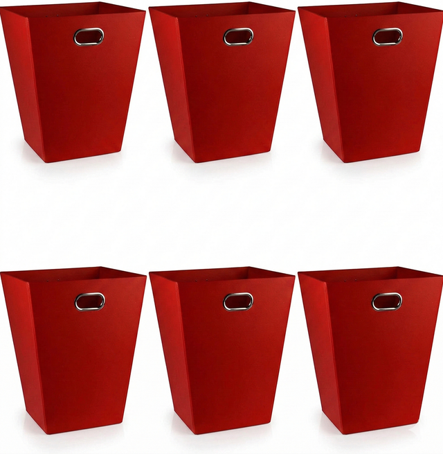 6x 12L EAZI FOLD Foldable Office Waste Rubbish Bin Bulk Pack - Collapsible Space Saving in Red