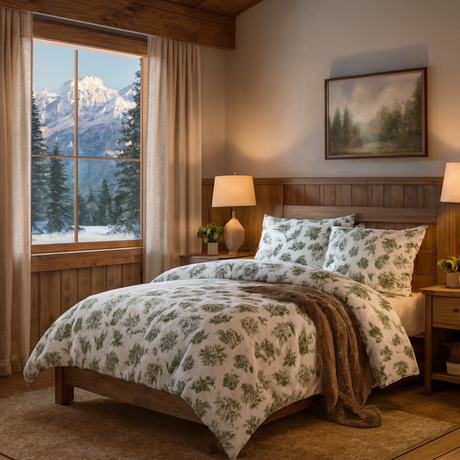 Woodland Fern Single Comforter Set w/ Fitted Sheet & 2 Pillow Covers - Green/White (4 Piece Set)