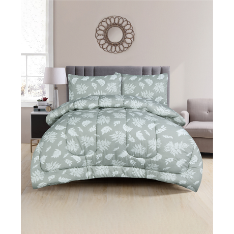 Verdant Double Comforter Set w/ Fitted Sheet & 4 Pillow Covers - Sage/White (6 Piece Set)